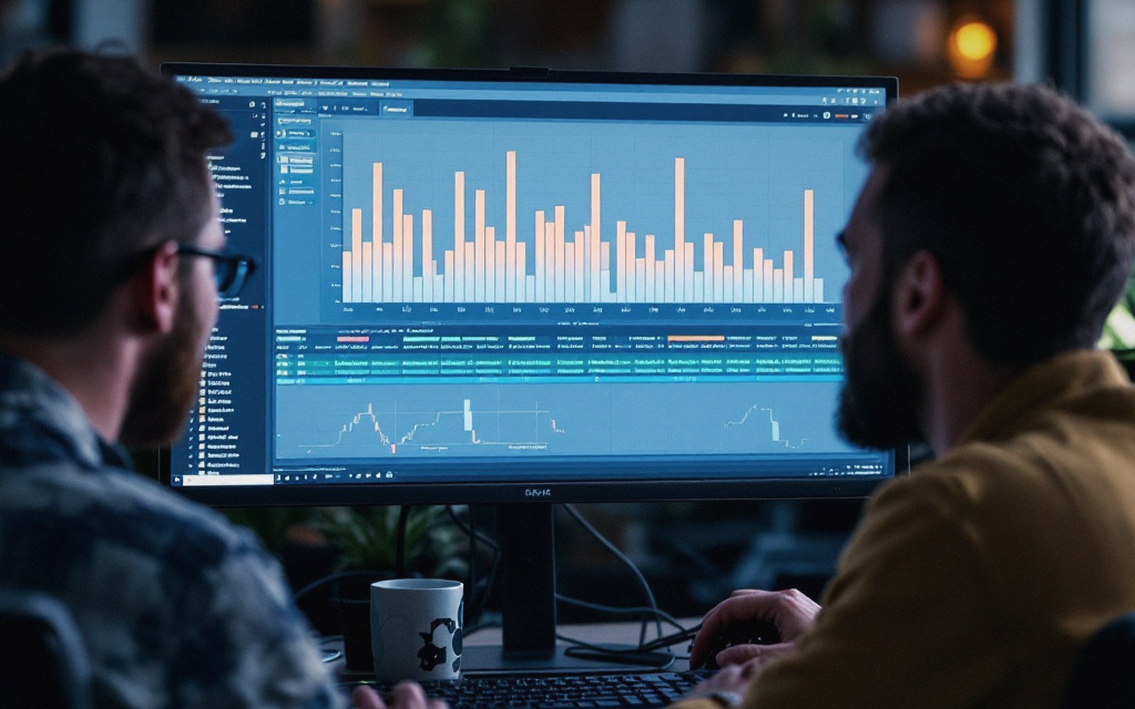 A developer's screen showing a waterfall timing chart, bars staggered, photographed straight on